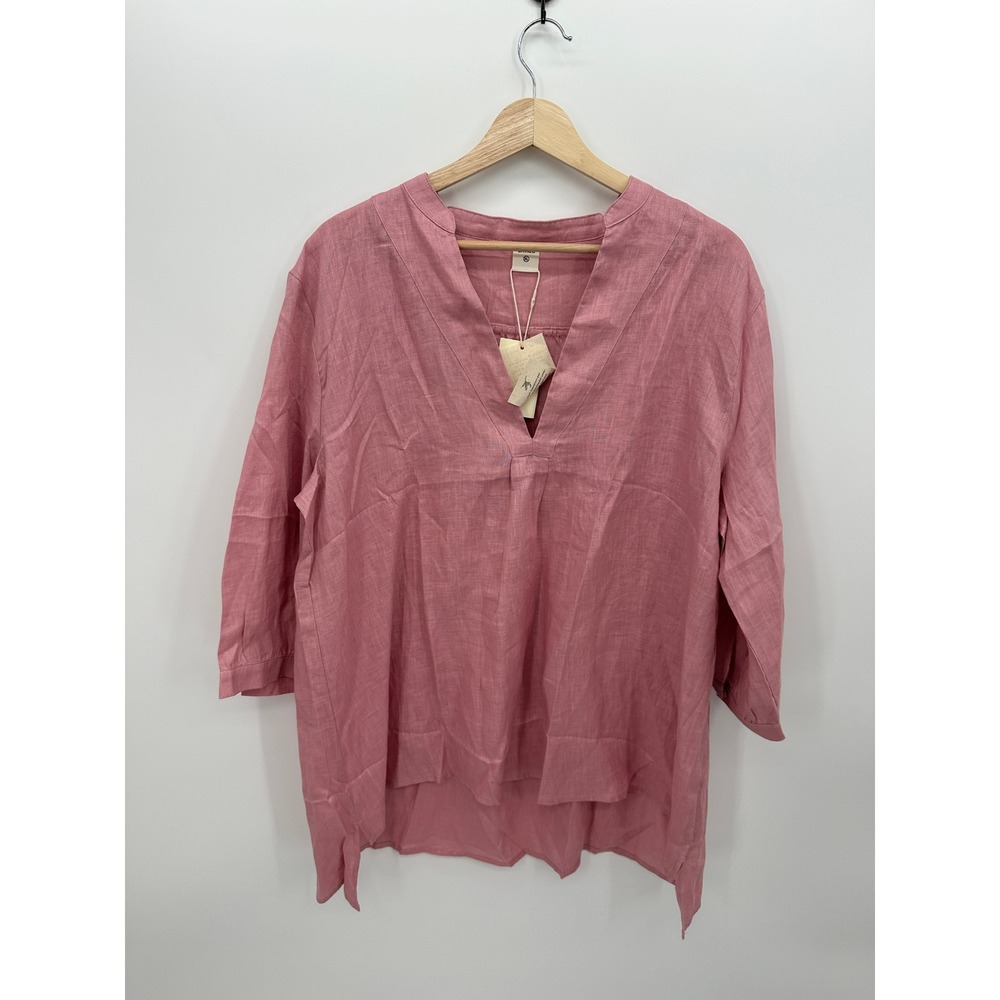 Lintico 100% Linen Joanna Tunic Top XL Pink 3/4 Sleeve High-Low Relaxed Coastal